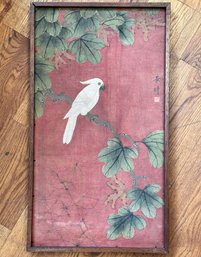 A Vintage Chinese Silk Print, Mounted On Wood