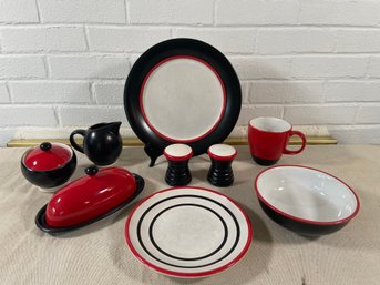 42 Piece Pfaltzgraff Empire Red Dish Set- Dining, Cream & Sugar, Butter Dish And S&P Shakers