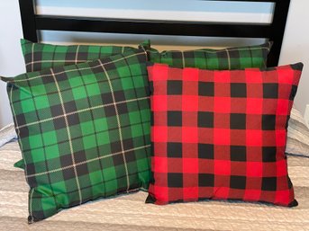 Four Square Throw Pillows, 1 Buffalo Plaid & 3 Green/black Plaid