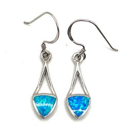 Beautiful Sterling Silver Blue Fire Opal Dangle Earrings