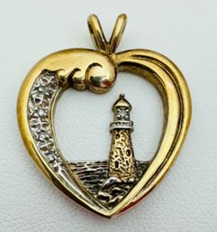 BEAUTIFUL THOMAS KINKADE GOLD OVER STERLING SILVER DIAMOND ACCENT LIGHTHOUSE PENDANT