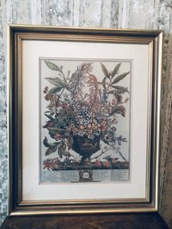 Antique 1979 Arthur A. Kaplan Co. Flower Print January And Frame