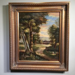 Lovely Vintage Oil On Canvas Painting Of Trees - Fantastic Hand Carved Frame - Signed HAN - Very Nice Painting