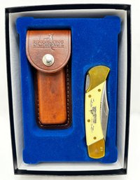 New In Box Schrade Carved Handle Pocket Knife With Leather Case, Personalized