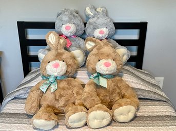Four NWT Plush Easter Bunnies- 2 Grey & 2 Tan