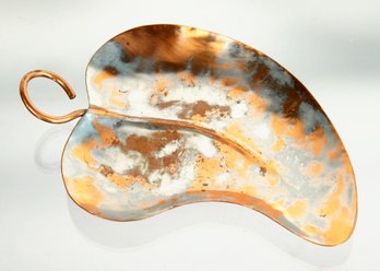 Vintage Artist Signed Hand Hammered Copper & Silver Leaf Dish / Vanity Tray