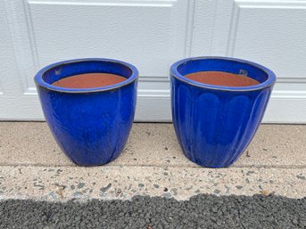 Pair Of Blue Ceramic Planters