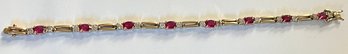 VINTAGE GOLD OVER STERLING SILVER RUBY & WHITE STONE BRACELET