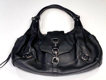 Cole Haan Black Pebble Leather Satchel Bag With Silver Hardware