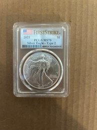 Beautiful 2021 American Silver Eagle - TYPE 2 - First Strike MS-70 PCGS