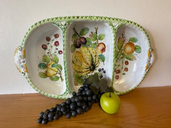 Extra Large Vintage Italian Hand Painted Pottery Divided Platter