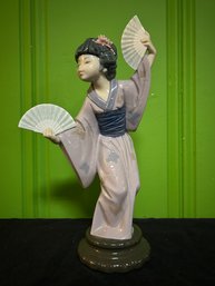 Lladro 4991 Spain Porcelain Geisha With Fan Figurine Madame Butterfly 11' Tall