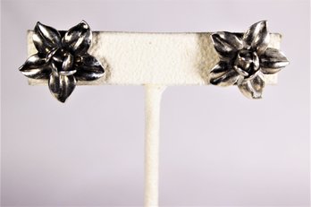 Floral Form Sterling Silver Screw Back Earrigns