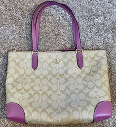 Vintage Coach Zip Top Tote In Signature Canvas