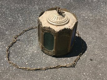 Very Cool Vintage MCM / Modern / Retro Hanging Light Fixture With Colored Glass Panels - Brass Frame - Nice !