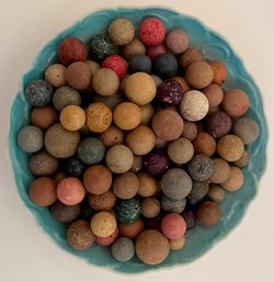 Lot Antique 19th C - 121 Clay Colored Marbles - Civil War Era Toy - Assorted Sizes - 1800s