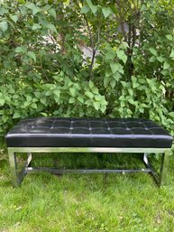 Black Contemporary Tufted Faux Leather And Chrome Bench