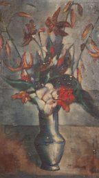 MADIANO TOURNEY MID CENTURY MODERN DARK FLORAL STILL LIFE OIL ON CANVAS PAINTING