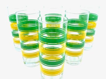 Set Of 6 Vintage Lemon Lime Banded Cooler Glasses By Libbey