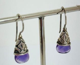 PRETTY STERLING SILVER FACETED AMETHYST EARRINGS