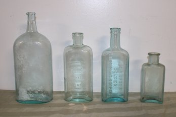 Lot Of Four Antique Blue Glass Bottles