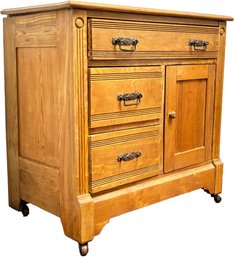 A Late 19th Century Paneled Oak Wash Stand, Or Petit Dresser