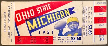 Vintage 24 November 1951 Unused Ticket - Ohio State Vs Michigan - Saturday College Football Game - Illustrated