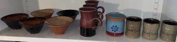 Handmade Ceramic Bowls, Cups And A French Butter Dish Earthenware Pottery