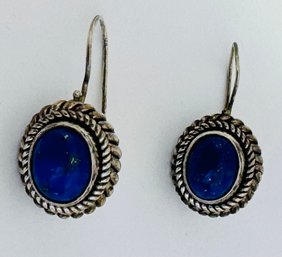 VINTAGE SIGNED BA STERLING SILVER LAPIS DROP EARRINGS