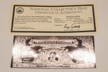 2002 Silver Certificate .999 Pure Silver