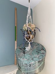 Decorative Handmade Macrame Silver Plated Tea Pot Hanger And Handmade Hat Box 15x8.5'