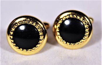 Burberry's Burberry Gold Tone Cufflinks W Circular Black Stones