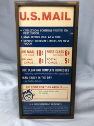 Fantastic 1950s - 1960s Bronze / Glass Mail Rate Sign From NYC - From US Post Office - Very Cool Piece !