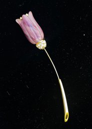 1978 Givenchy Paris, New York Lavender Tulip Stick Pin With Rhinestones