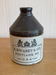 ANTIQUE E. SWASEY CO. PORTLAND, ME.USA BROWN/WHITE CROCK JUG 3