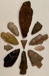 Ancient Lot - 11 Native American Indian Arrowheads - Old Dug Artefacts - 1 Inch To 4 Inches Long