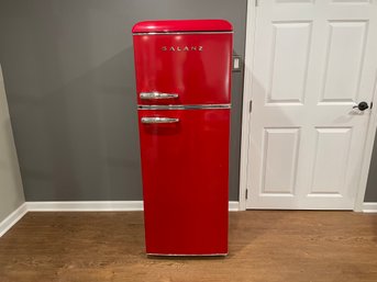 Retro Styled Red Slim Dual Door 7.6 Cubic Feet Refrigerator/Freezer By Galanz, Model BCD-215V-62H