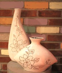 Pair Of Etched Floral Ceramic Vases