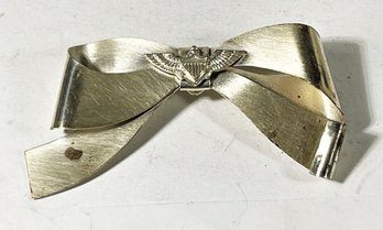 Truart Sterling Silver Bow Shaped Brooch US Airforce Wings Brooch WWII Era