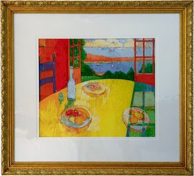 An Original Pastel On Paper, Table With A Water View, R.J. Yikici, 1979