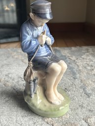 Vintage ROYAL COPENHAGEN Porcelain Figurine Of A Seated Boy, Whittling A Stick