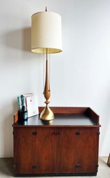 HUGE 57' Mid Century Modern Sculpted Walnut & Brass Table Lamp