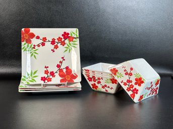 A Pretty Set Of Melamine Dinnerware With A Cherry Blossom Pattern By Bed, Bath & Beyond