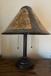 Mission Style 2 Bulb Table Lamp W/copper Mica Style Shade