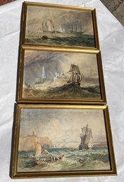 3 Antique NAUTICAL/ MARINE WATERCOLOR PAINTINGS In Frame- Potentially Hidden Treasures