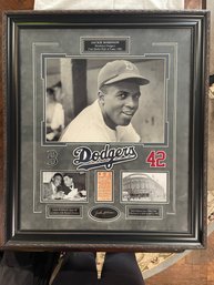 Beautiful Framed Matted And Autographed Jackie Robinson Photo With Ticket Stub From 1947   25'x 30'