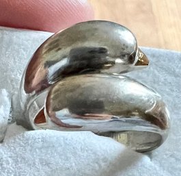 DESIGNER MILOR STERLING SILVER DOLPHIN RING GOLD COLOR BEAKS