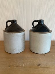 Lot Of 2 Antique 1800's Farm House 2 Color Stoneware Whiskey Jugs 4