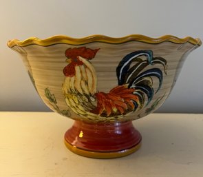 Colorful Pier One Footed Rooster Bowl 10' D
