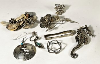 Small Lot Sterling Silver Misc. Jewelry Parts, Single Earrings, Etc.